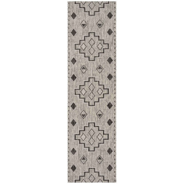 Courtyard Grey and Black 2'3" x 14' Runner Outdoor Area Rug