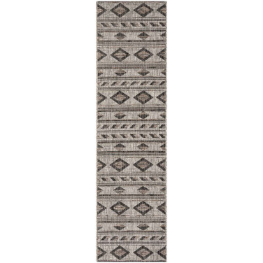 Courtyard Grey and Black 2'3" x 14' Sisal Weave Runner Outdoor Area Rug