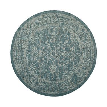 Courtyard Turquoise 6'7" x 6'7" Sisal Weave Round Outdoor Area Rug
