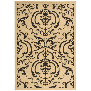 Courtyard Sand and Black 2'3" x 10' Sisal Weave Runner Outdoor Area Rug