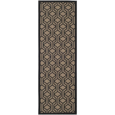 Courtyard Brown and Black 2'3" x 8' Sisal Weave Runner Outdoor Area Rug