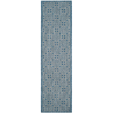 Courtyard Navy and Grey 2'3" x 8' Runner Outdoor Area Rug