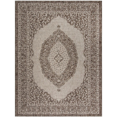 Courtyard Light Beige and Light Brown 6'7" x 6'7" Sisal Weave Square Outdoor Area Rug