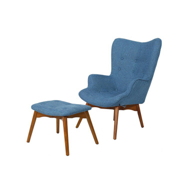 Hariata Mid-Century Modern Wingback Chair and Ottoman Set, 2 Piece
