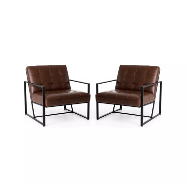 Modern Leatherette Accent Armchair with Frame, Set of 2, 29.25"