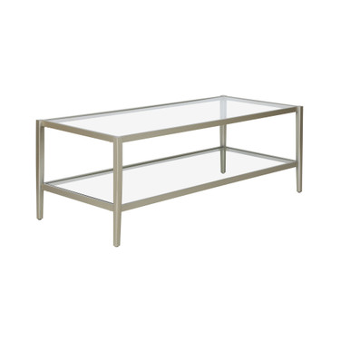 Hera 45" Wide Metal Rectangular Coffee Table with Glass Shelf