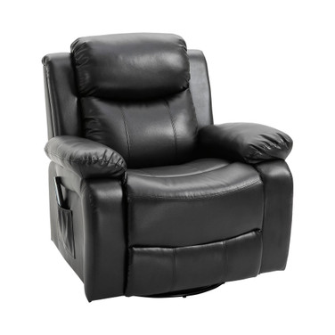 PU Leather Massage Recliner Chair, Swivel Rocker Sofa with Remote Control, Footrest, Padded Seat for Living Room, Bedroom, Black