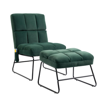 Accent Chair with Ottoman, Velvet Club Chair with Vibration Massage, Remote Control and Metal Legs for Living Room, Bedroom, and Home Office, Green