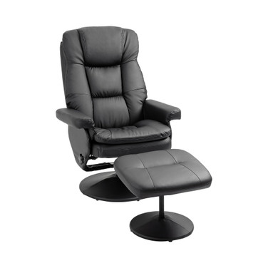 Recliner and Ottoman with Wrapped Base, Swivel PU Leather Reclining Chair with Footrest for Living Room, Bedroom and Office, Black