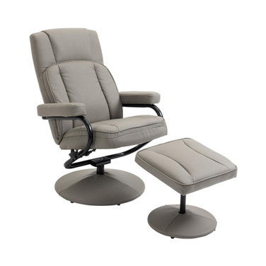 Swivel Recliner, Manual PU Leather Armchair with Ottoman Footrest for Living Room, Office, Bedroom, Grey