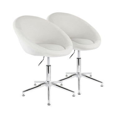 2 Piece Adjustable Velvet Accent Chair in White with Chrome Finish