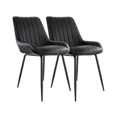 2 Piece Faux Leather Tufted Chair in Black with Black Metal Legs