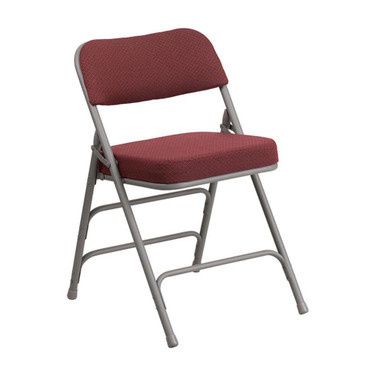 HERCULES Series Premium Curved Triple Braced Double Hinged Burgundy Fabric Metal Folding Chair