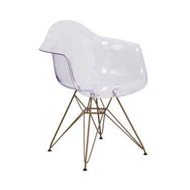 Transparent Side Chair With Arms And Gold Base