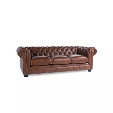 Alexandon Leather Chesterfield Tufted Sofa with Roll Arm