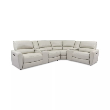 Danvors 6-Pc. Leather Sectional Sofa with 3 Power Recliners, Power Headrests, 2 Consoles, and USB Power Outlet
