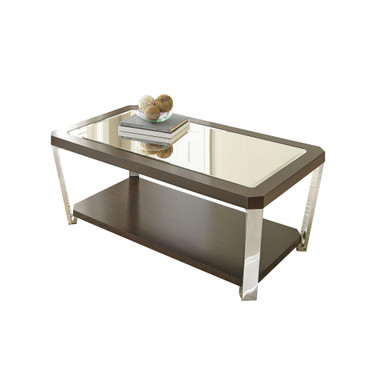 Truman 48" Mirrored Top and Wood Cocktail Table