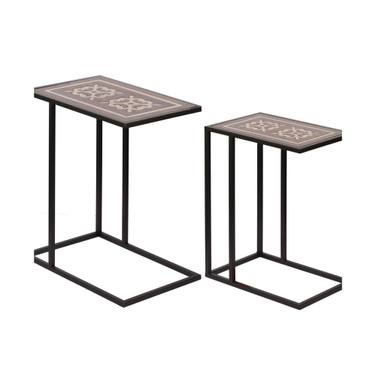 Raj Brass Inlaid Nesting Tables, Set of 2