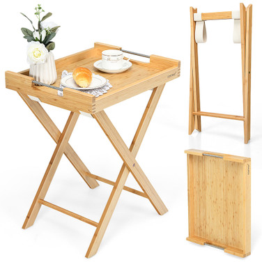 Bamboo Lipped Snack Side Table Multi Functional Folding TV Tray for Sofa Bed