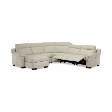 Julius II 5-Pc. Leather Chaise Sectional Sofa With 2 Power Recliners, Power Headrests & USB Power Outlet