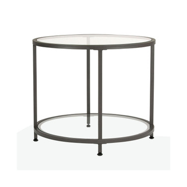 Camber Modern Glass Round End Table In Gray Pewter 26 Inches
