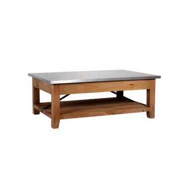 Millwork Wood and Zinc Metal Coffee Table with Shelf