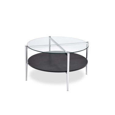 Bayliss 32" Round Tempered Glass and Chrome Cocktail Table