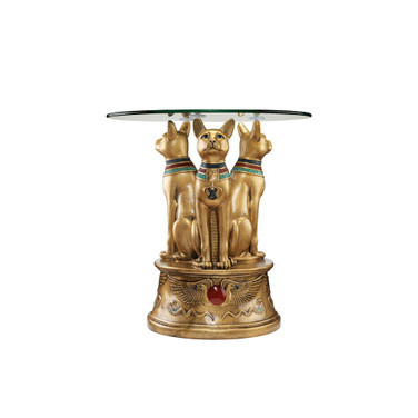 Royal Golden-Tone Bastet Egyptian Side Table