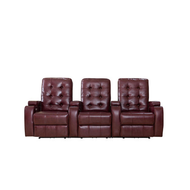 Burgundy Air Leather Cinema 3-Seat Power Sofa Recliner Chair Home Theater Seating with Cup Holders and USB Port