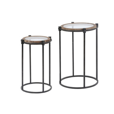 2-Piece Metal And Glass Round Accent Table