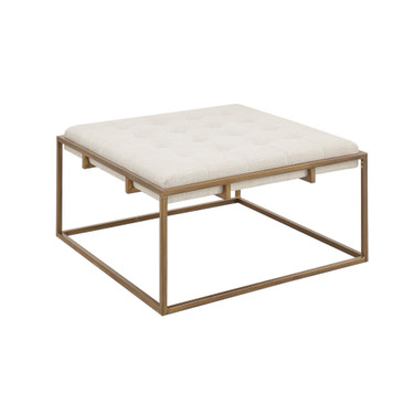 Greenwich 35" Square Upholstered Metal Base Ottoman, Coffee Table