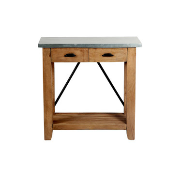 Millwork Wood and Zinc Metal Console and Media Table with Drawers