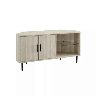 48" 2 Door Glass Shelf Corner TV Console