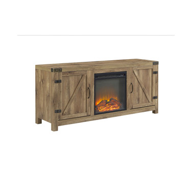 58" Rustic Farmhouse Barn Door Fireplace TV Stand Storage Console - Barnwood