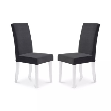 Dalia Modern and Contemporary Dining Chair in Black Velvet with Acrylic Legs - Set of 2