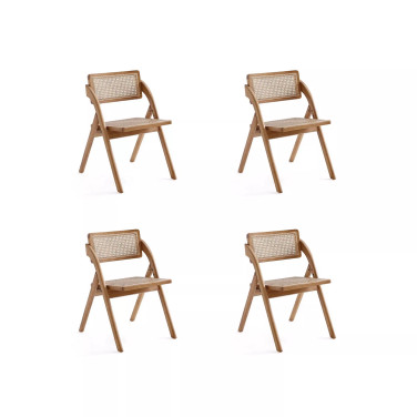 Lambinet 4-Piece Ash Wood and Natural Cane Folding Dining Chair