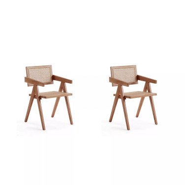 Hamlet 2-Piece Ash Wood and Natural Cane Rectangular Seat Dining Arm Chair