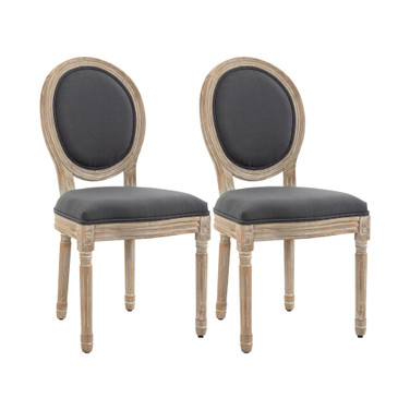2pc French-Style Linen Backrest Upholstered Dining Accent Chairs, Grey