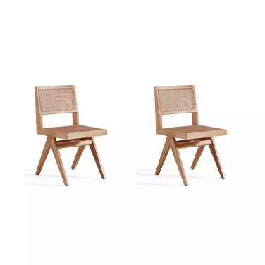 Hamlet 2-Piece Ash Wood and Natural Cane Rectangular Seat Dining Chair