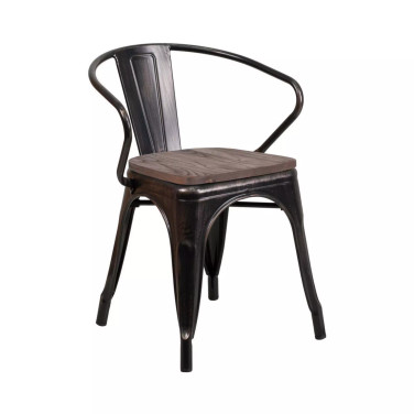 Metal Chair With Wood Seat And Arms