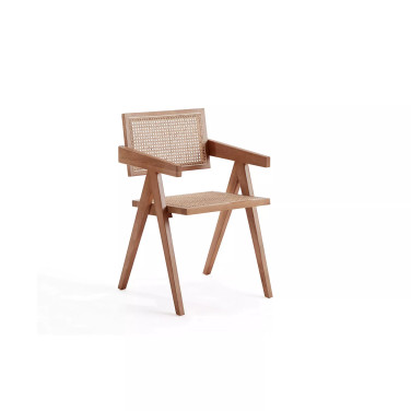 Hamlet 19.67" Ash Wood and Natural Cane Rectangular Seat Dining Arm Chair