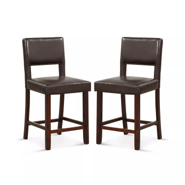 Set of 2 Upholstered PVC Leather Bar Stools 24.5'' Dining Chairs with Back