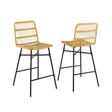 Set of 2 Rattan Bar Stools Counter Height Dining Chairs with Metal Leg