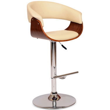 Paris Swivel Barstool In Cream PU/ Walnut Veneer and Chrome Base