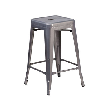 Offex 24'' High Backless Clear Coated Metal Indoor Bar Stool with Square Seat