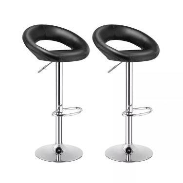 Set of 2 Bar Stools Adjustable PU Leather Barstools Swivel