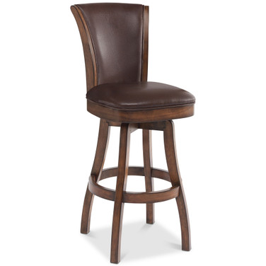 Raleigh 30" Bar Height Swivel Wood Barstool in Chestnut Finish and Kahlua Faux Leather