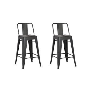 Industrial Metal Barstools with Bucket Back and 4 Legs, Set of 2