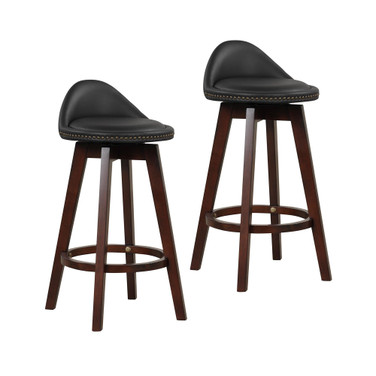Set of 2 Upholstered Swivel Barstools 29'' Wooden Dining Chairs with Low Back