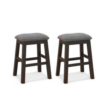 Set of 2 Upholstered Saddle Bar Stools 24.5'' Dining Chairs with Wooden Legs